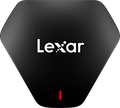 Cititor de carduri LEXAR 3-în-1, carcasă gri cu logo și semn roșu