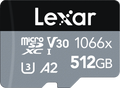 Silver Lexar microSDXC 512GB V30 1066x U3 A2 memory card