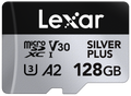 Silver microSDXC card, V30 U3 A2 128GB, microSD logo