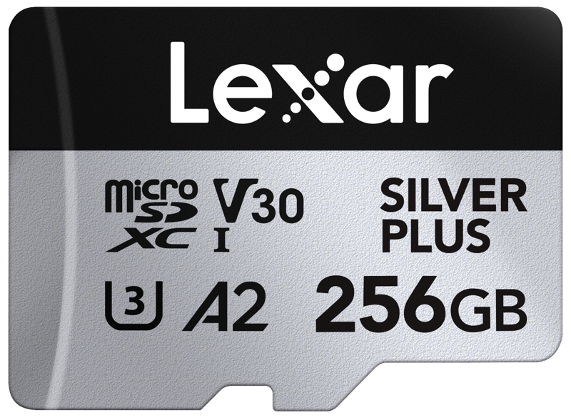Card microSDXC Lexar Silver Plus V30, 256GB, etichetă pe față, negru/gri