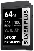 64GB SDXC UHS-I memory card, 205MB/s read, V30 U3, black label front