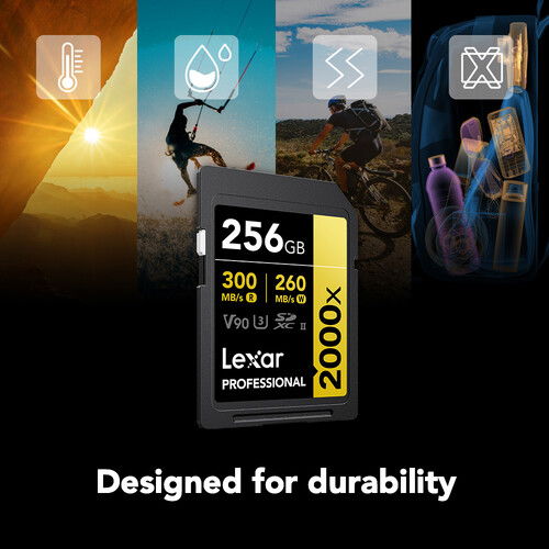 256GB SDXC Pro 2000X UHS-II SD card with 300/260 MB/s V90 marking