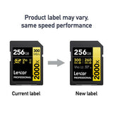 256GB SDXC Pro 2000X UHS-II memory card with 300/260 MB/s V90 label