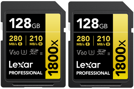 128GB SDXC UHS-II memory card, 280MB/s read, 210MB/s write, V60 U3