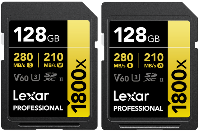 Lexar Set 2xSDXC Pro 1800x U3 UHS-II R280/W210 (V60) 128GB - View 1