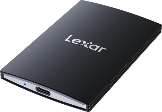 Lexar SL500 portable SSD enclosure, dark metal, side USB-C port and LED