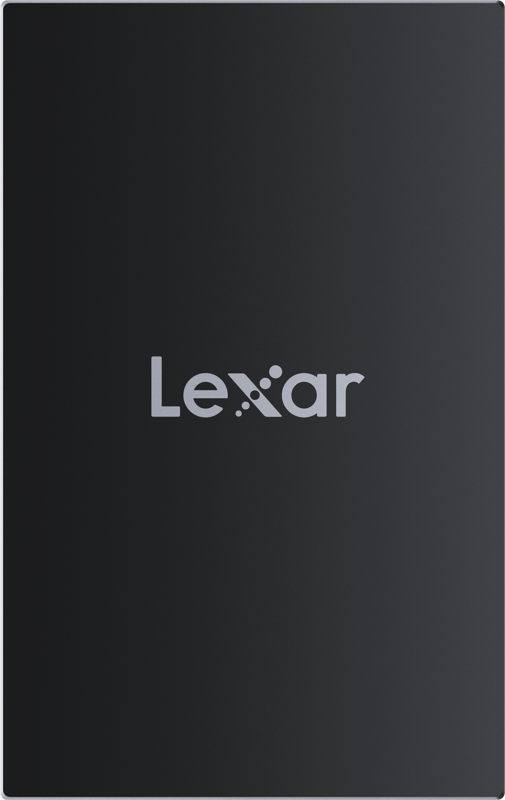Front of black Lexar SL700 Armor portable SSD with centered 'Lexar' logo