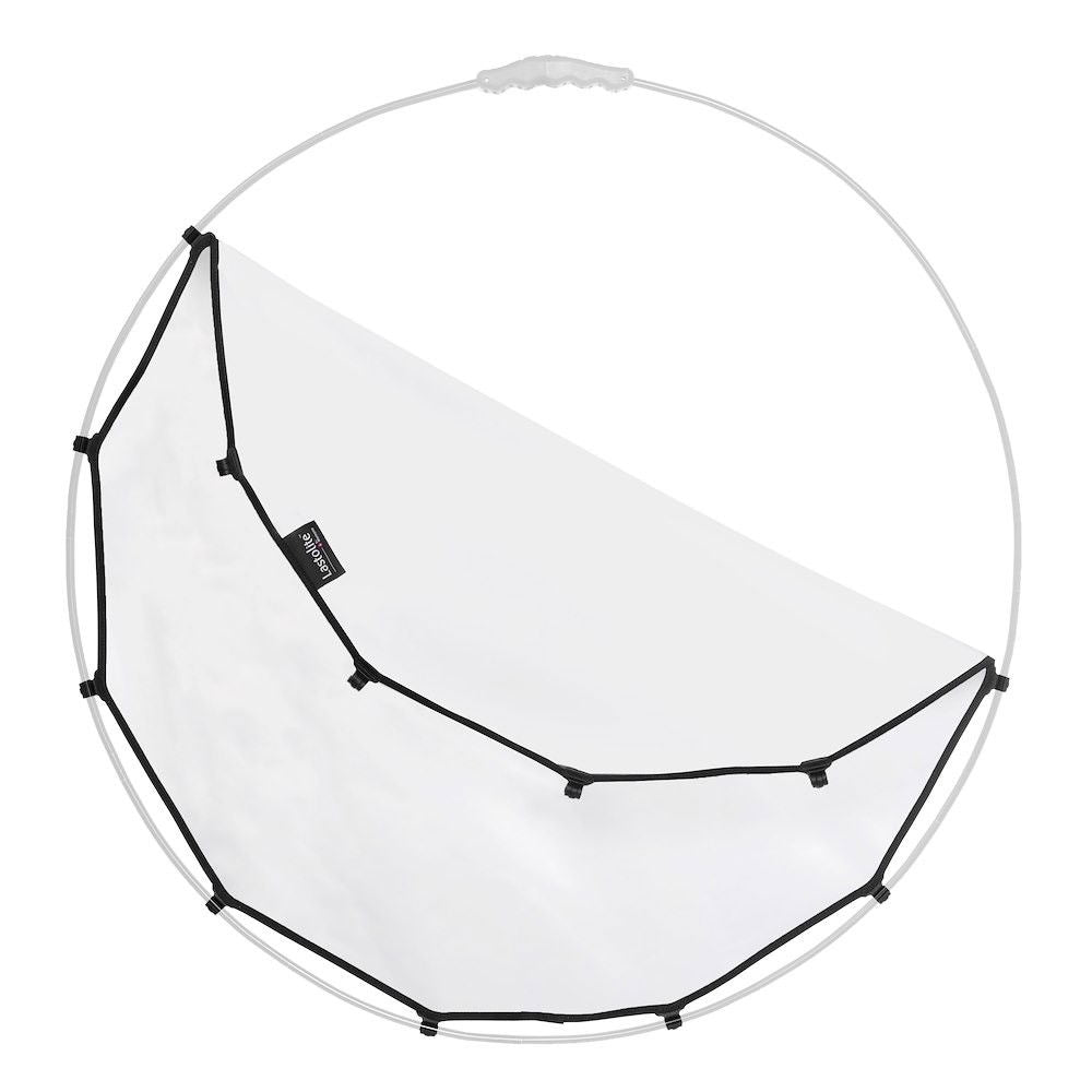 Circular diffusion reflector with white fabric and black spreader rods