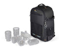Rucsac foto Lowepro Adventura BP 300 III negru cu buzunar frontal și curele laterale.