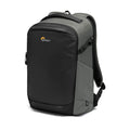 Gray camera backpack with front zip pocket and padded top handle