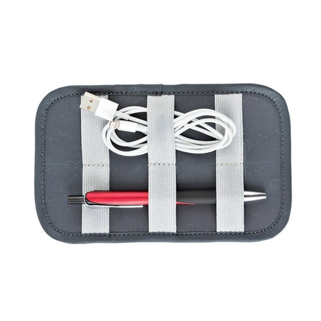 GearUp S pouch with white cables and a red USB plug secured by elastic straps