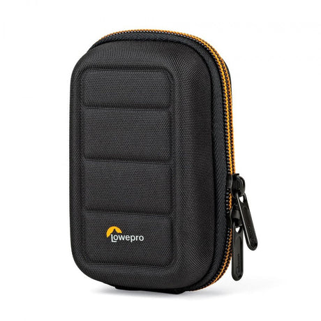 husă dură neagră GoPro cu fermoar portocaliu, buzunar căptușit, logo