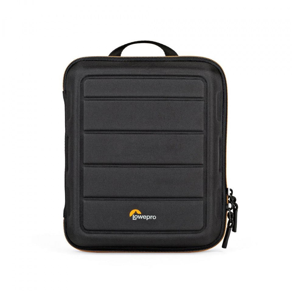 Husă dură neagră pentru GoPro, față cu logo și fermoar lateral
