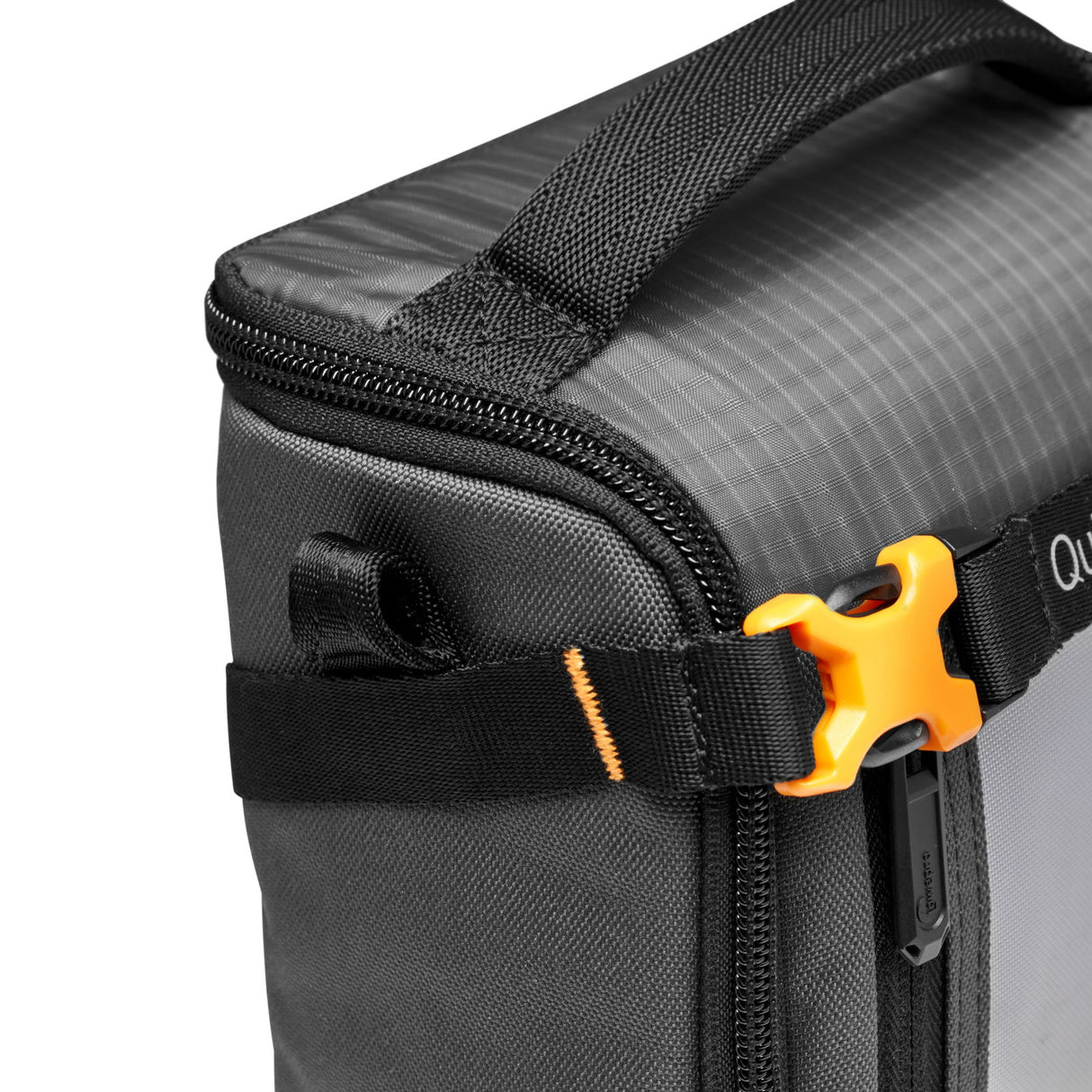 Close-up of black zipper and orange star latch on Creator Box XL II case