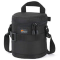 Black camera lens pouch, 11x14cm, top handle and shoulder strap, zip closure