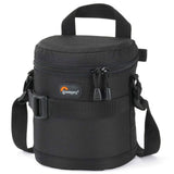Black camera lens pouch, 11x14cm, top handle and shoulder strap, zip closure