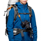 Accessory belt with zip pouch worn with adjustable shoulder straps for camera carry