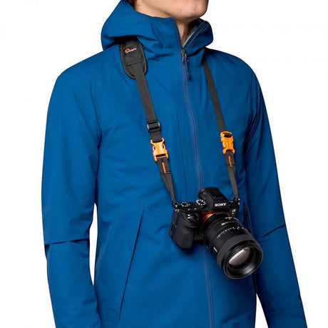 Diagonal carry accessory belt with zip pouch and adjustable camera strap