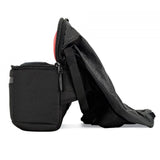 Side view of convertible backpack with front zip pocket and adjustable shoulder strap