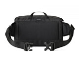 Convertible backpack laid open view with dual straps and front flap buckles, black fabric