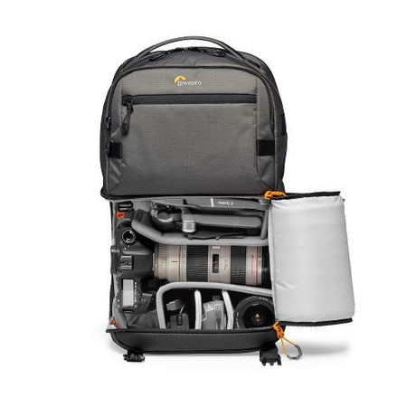 Fastpack Pro BP 250 AW III camera backpack, front compartment open with dividers