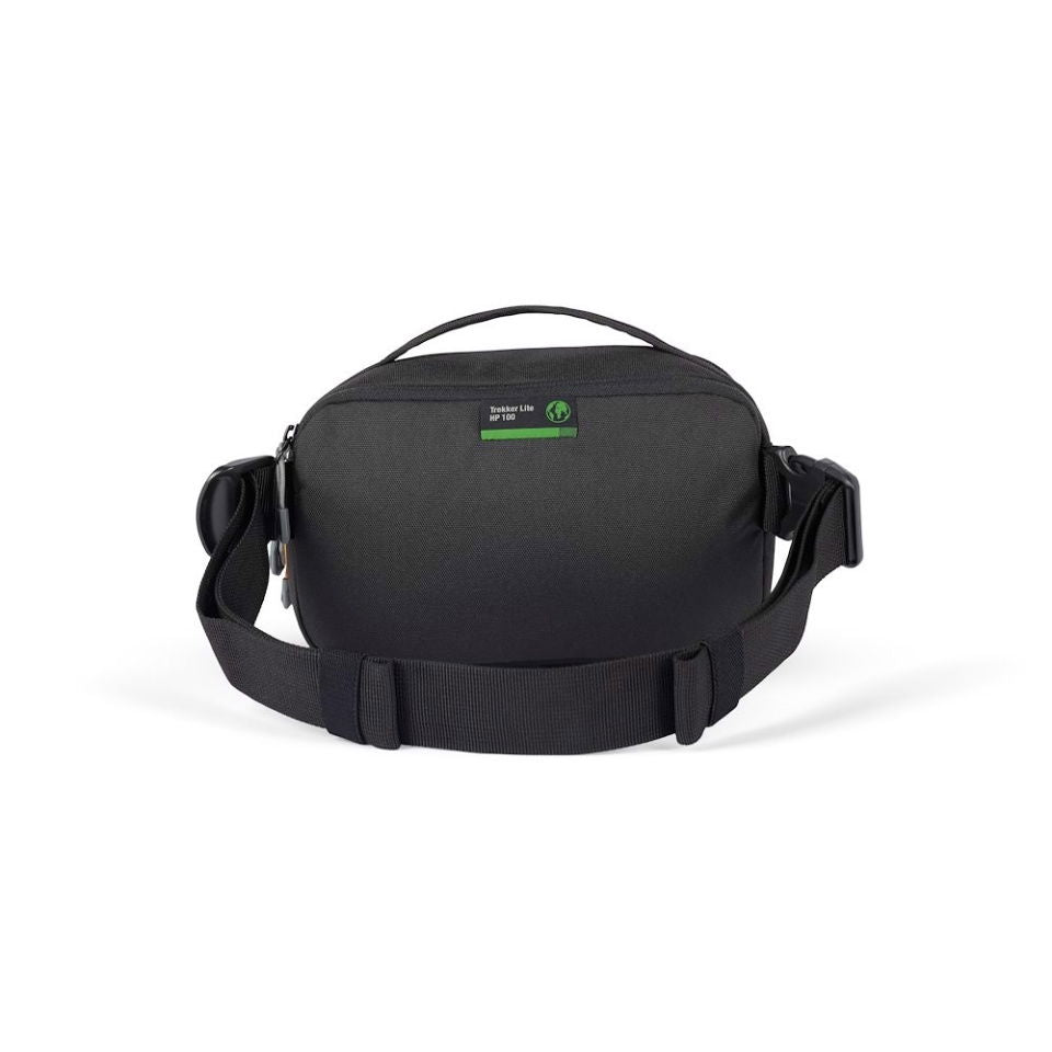 Camera sling bag back view, dark gray/black with adjustable shoulder strap