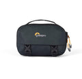 Camera sling bag, dark gray/black front flap with buckle straps and top handle