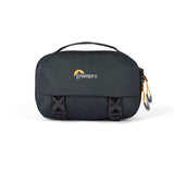 Camera sling bag, dark gray/black front flap with buckle straps and top handle