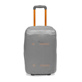 Gray wheeled photo/video trolley with extended telescoping handle and protective cover