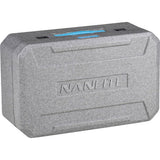 Bi-color LED protective carrying case with handle and embossed logo, gray