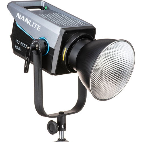 FC500B bi-color LED spotlight with black housing, side handle, and blue control dial