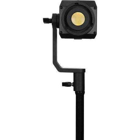 Black RGB LED spotlight front lens with side knob on mounting yoke