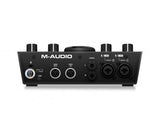 Audio interface rear panel with MIDI/USB ports and XLR-style input/output jacks