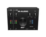 Audio interface front panel with USB/direct controls, knobs, and level meters, 192/6
