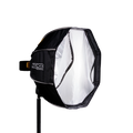 Octa softbox light modifier with black fabric and white interior, segmented front