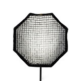 Octa softbox grid attachment with black mesh frame and white grid surface