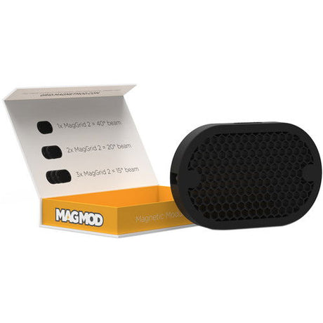 MagGrid light modifier grid and product box, black hex honeycomb face