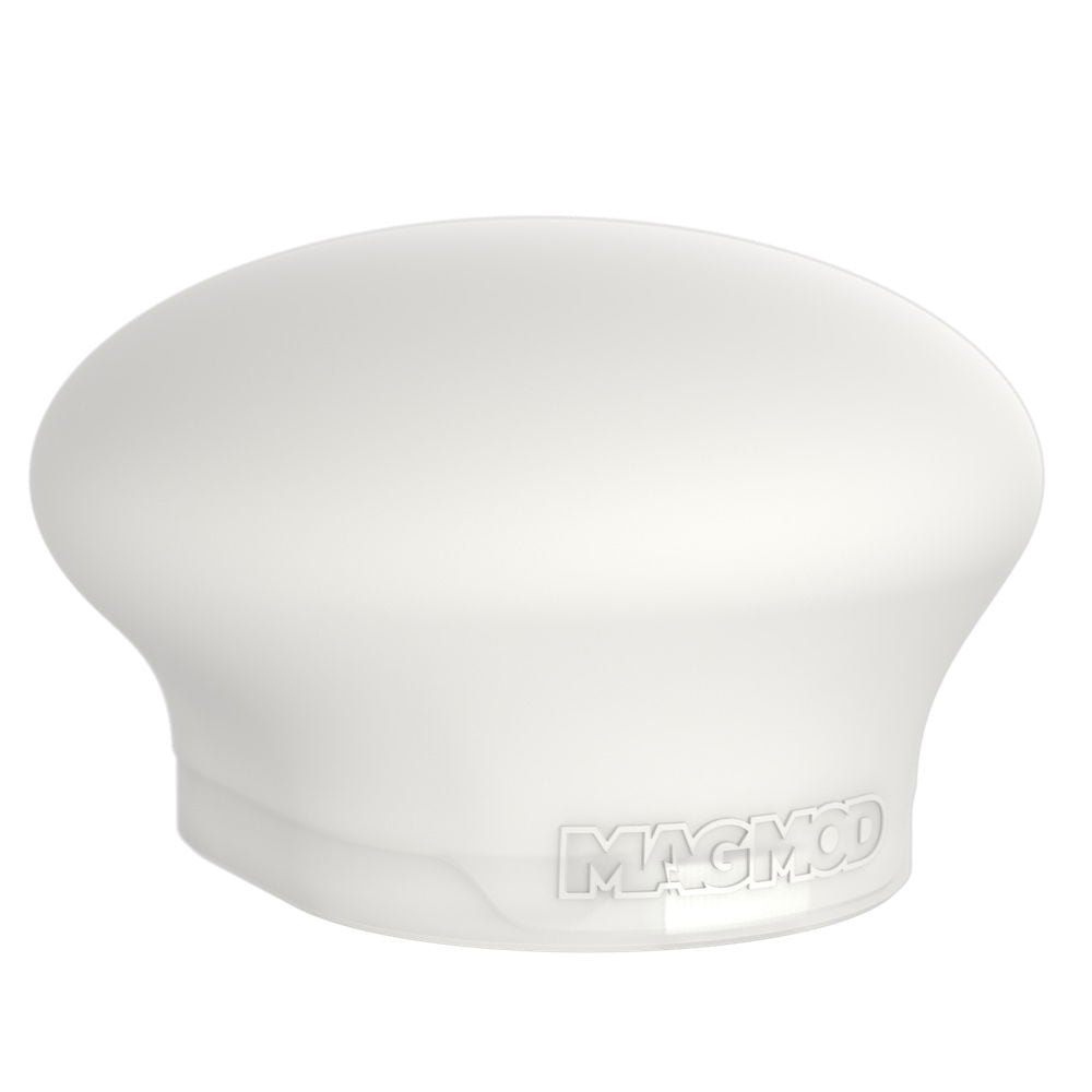White MagSphere 2 flash diffuser dome with embossed logo on the front