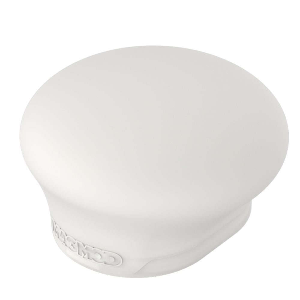 White rounded MagSphere 2 flash diffuser view with embossed side logo