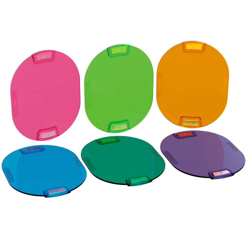 Artistic magnetic gel filters set with six colors: pink, green, amber, teal, purple