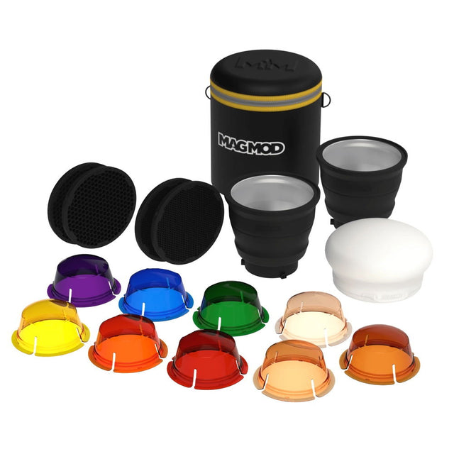 Set MagMod XL pentru bliț: difuzor negru, accesorii și geluri colorate