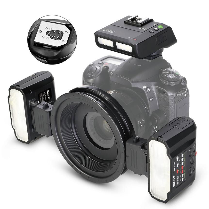 Twin macro flash for Nikon with two LED panels and rear control buttons