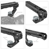 Cold shoe adapter details: cold shoe mount, thumbscrew, and built-in winch points