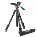 Compact 3-way photo tripod with fluid head and carry bag, black.