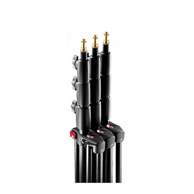 Set of 3 black tripods, head plates with red logo and metal caps