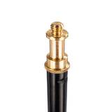 Gold threaded connector on a black boom pole segment end