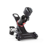 Black spring clamp with tripod-style mounting plate and red adjustment band