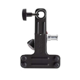 Bottom view of black spring clamp with threaded stud and two bolt holes