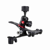 Black spring clamp for video setups, with adjustable mount and red ring detail