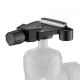 Arca Swiss adapter with locking lever and mounting plate on Top Lock head, black